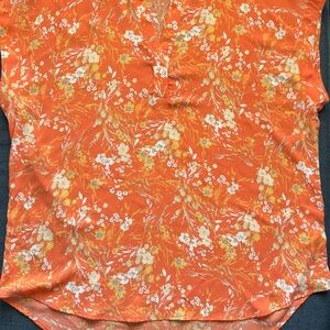 Cynthia Steffe Multi OrangFloral Cap Sleeve Top Blouse Shirt Short Sleeve XL-NWT
